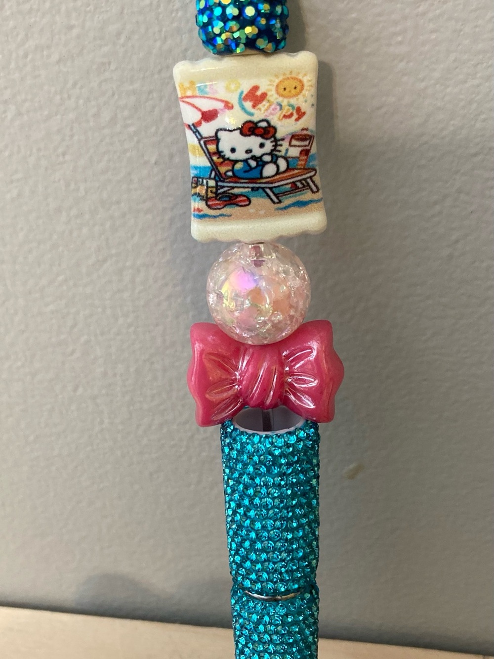 Hello Kitty Beaded Teal rhinestone and Pink Charm Pen New